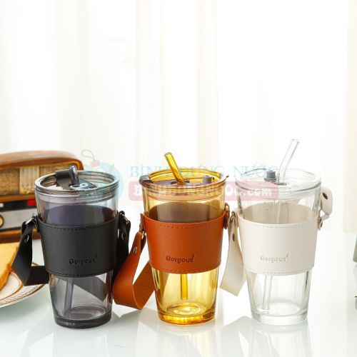 Ly thủy tinh bọc da 450ml có quai Gorgous