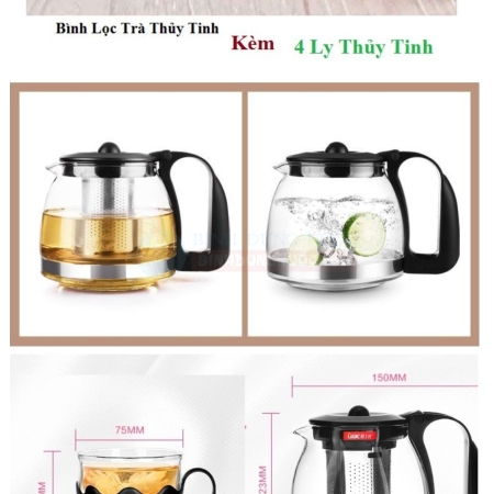 Bộ bình trà kèm 4 ly thủy tinh